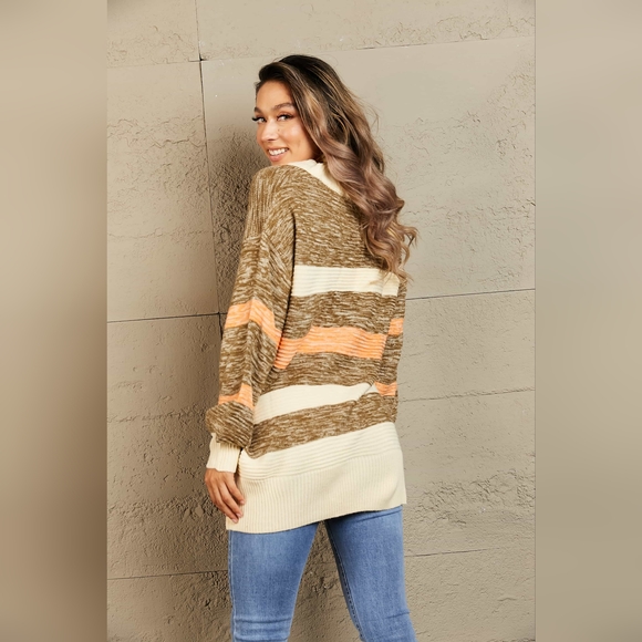 Woven Right Striped Button Down Longline Cardigan with Pockets - Picture 3 of 10